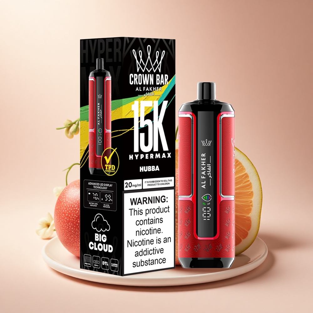 Al Fakher Crown Bar 15K Hypermax 22ml 600mAh Típus-C Port DTL 6mg/ml Kompakt Íz Kombináció