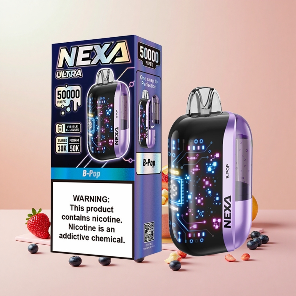 NEXA Ultra 50000 Puff B-Pop 20ml 800mAh 5% Nikotin 0.9ohm Kettős Mesh Képernyős Type-C
