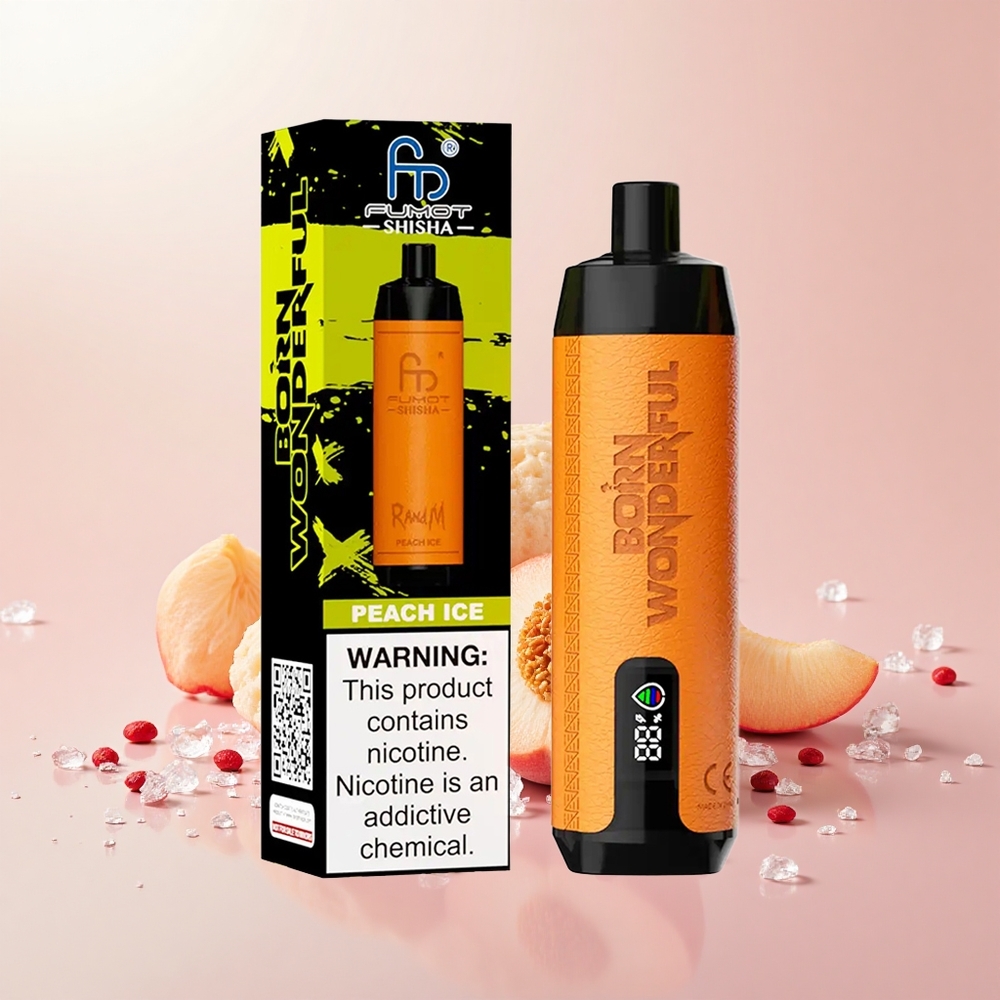 RandM Fumot Shisha 10000 Puffs 18ml 850mAh Mesh Peach Jég Disposable Vape