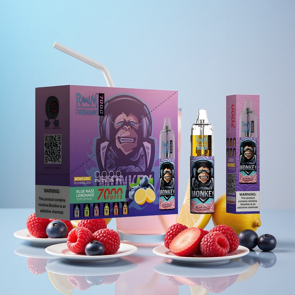 RandM Fumot Tornado 7000 14ML Mesh Típus-C Légbeállítható Kék Málna Limonádé