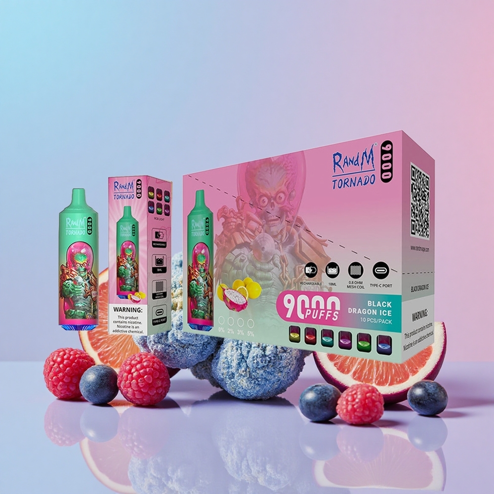 RandM Fumot Tornado 9000 Púf Tölthető RGB Kijelző Kék Málna Kush