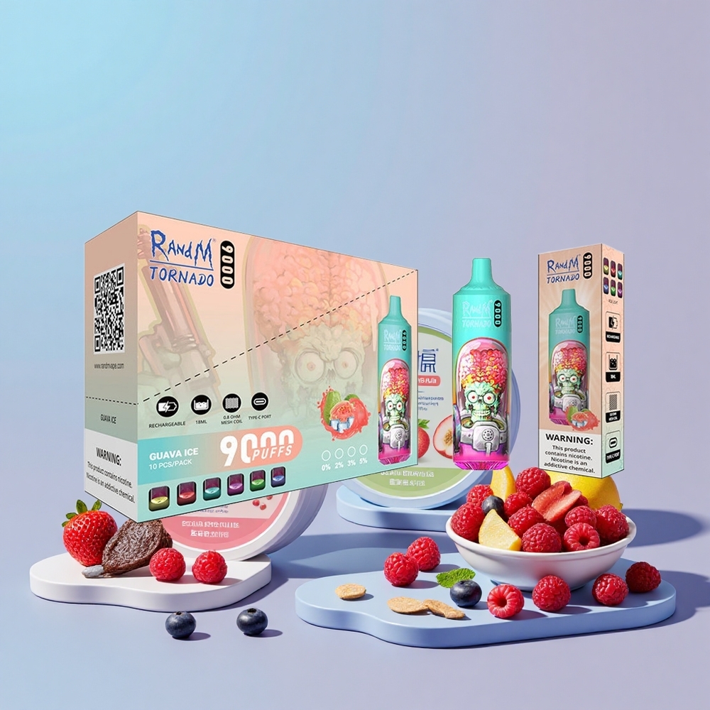RandM Fumot Tornado 9000 Puffs 850 mAh 18 mL Mesh RGB Kék Savanyú Málna