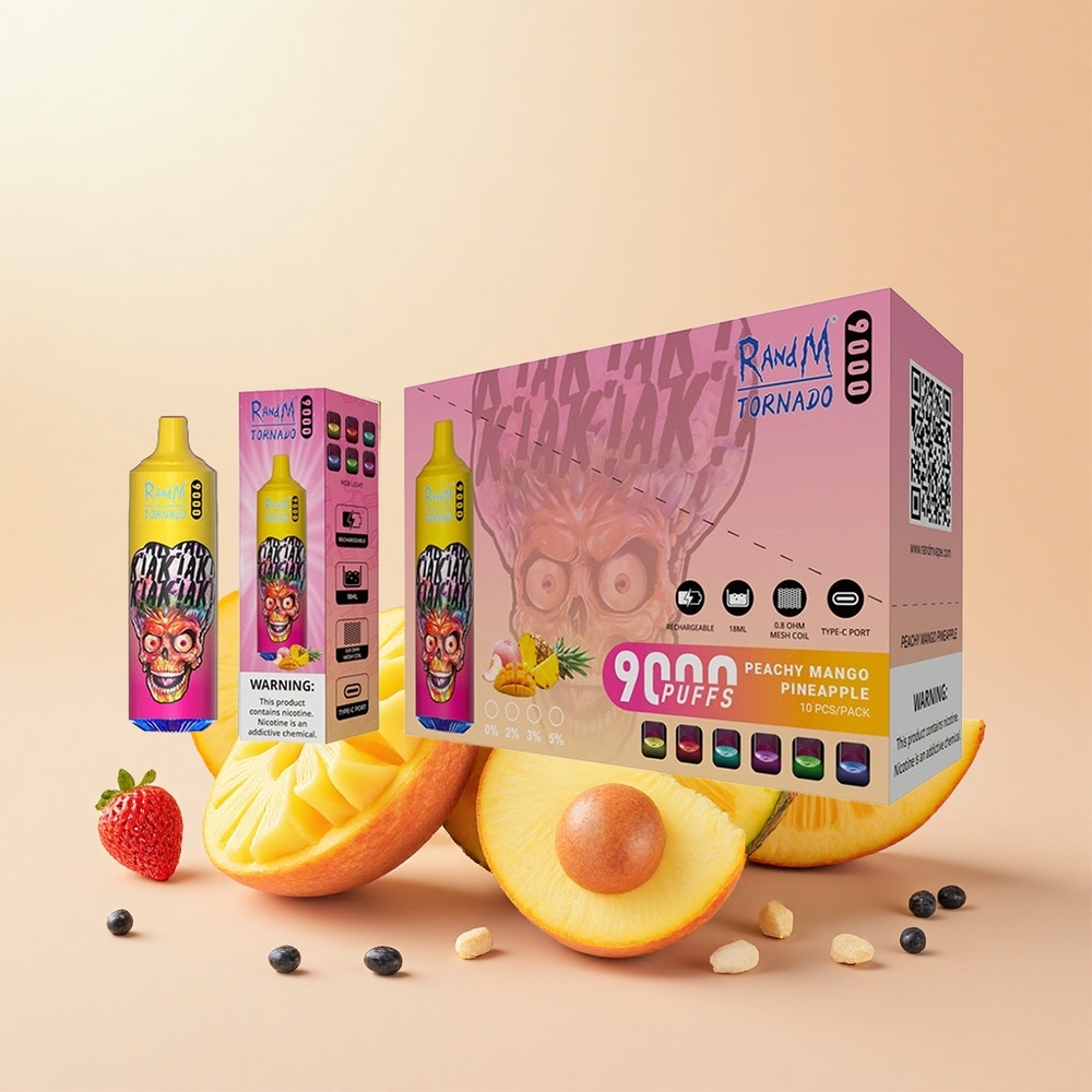 RandM Fumot Tornado 9000 Puffs 850mAh 18mL Mesh RGB 54 Fajta Barack Mango Ananász