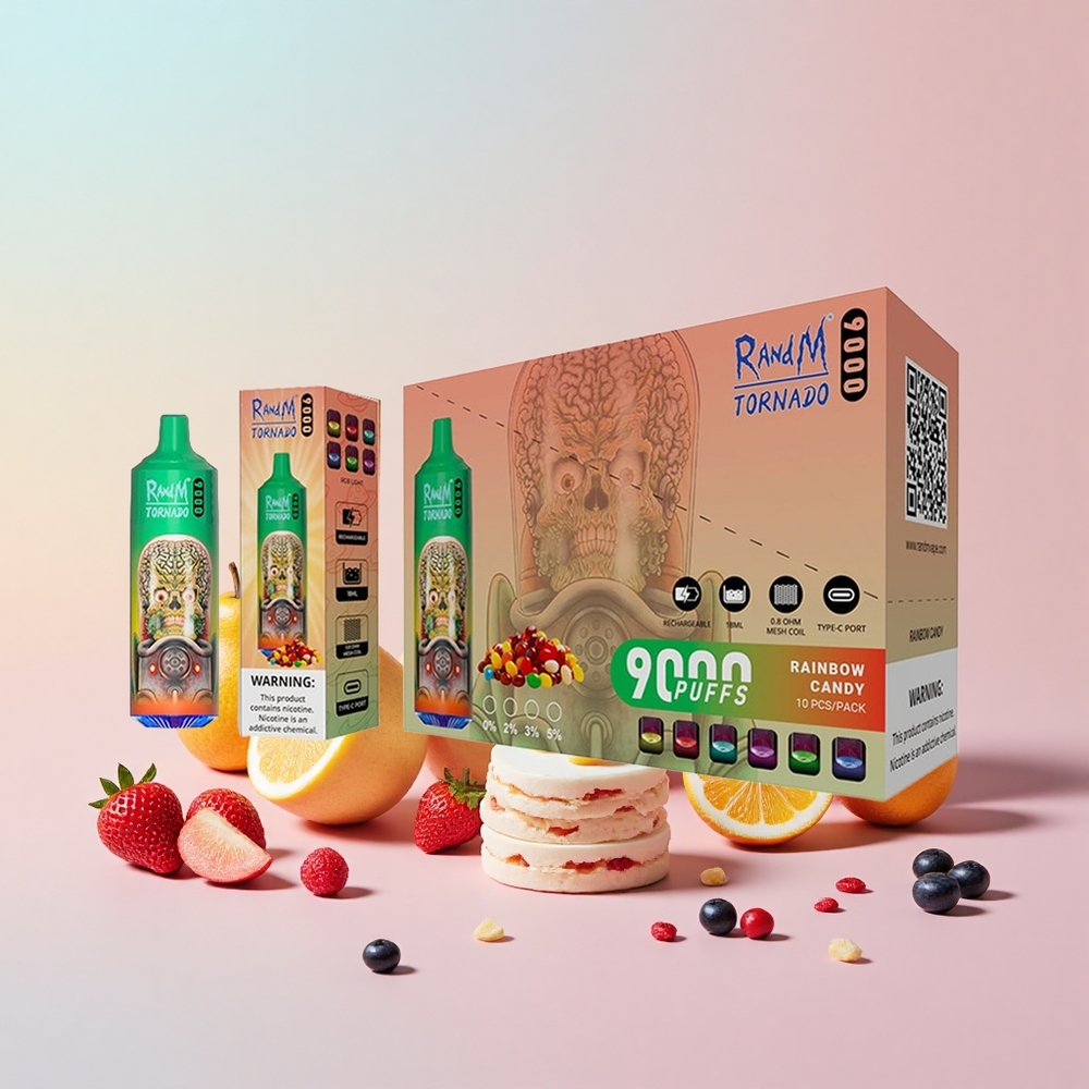 RandM Fumot Tornado 9000 Puffs Újratölthető 18 mL Szivárvány Ásványvíz Íz