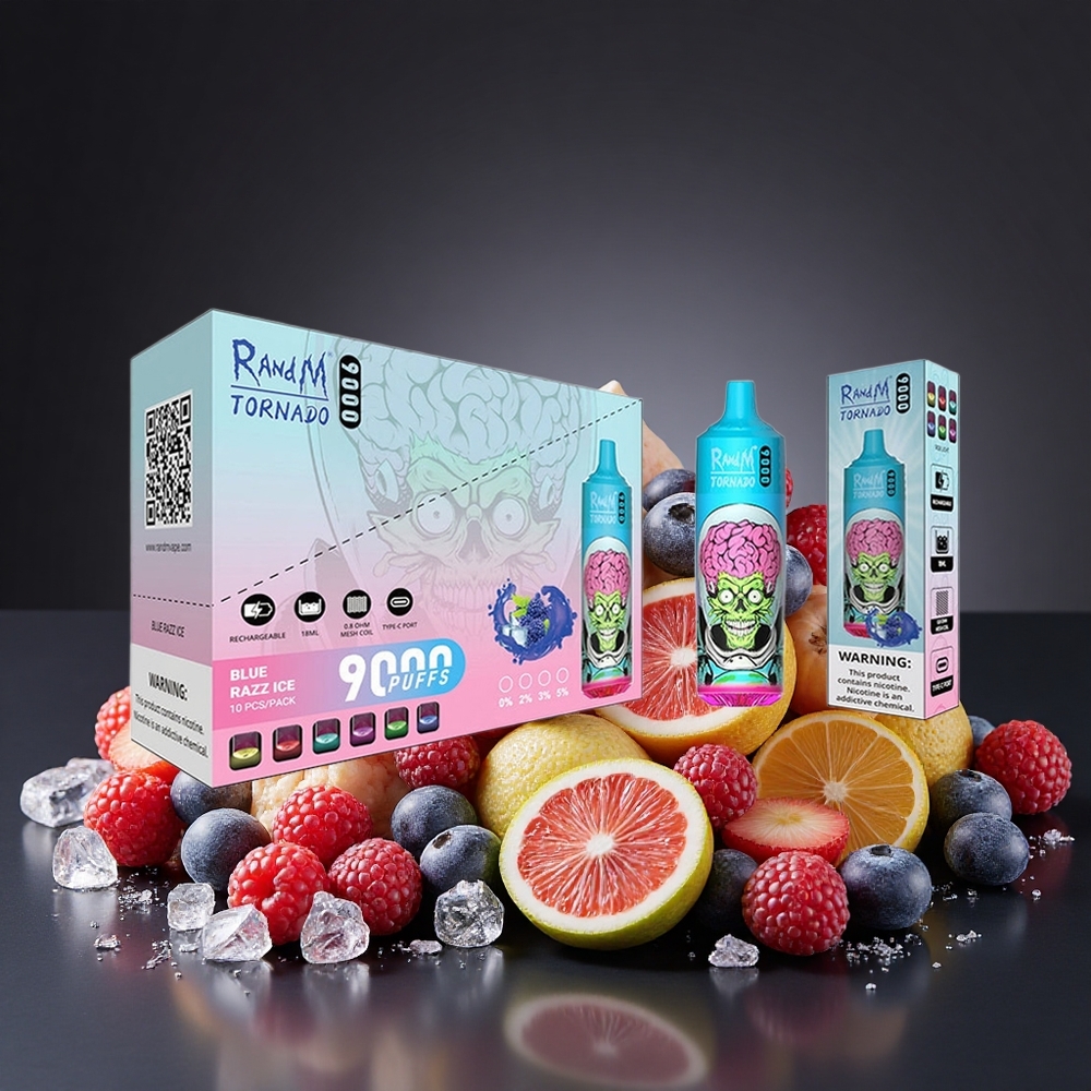 RandM Fumot Tornado 9000 Pufi 850 mAh 18 mL Mesh RGB 54 Fajta Fekete Sárkány Jég