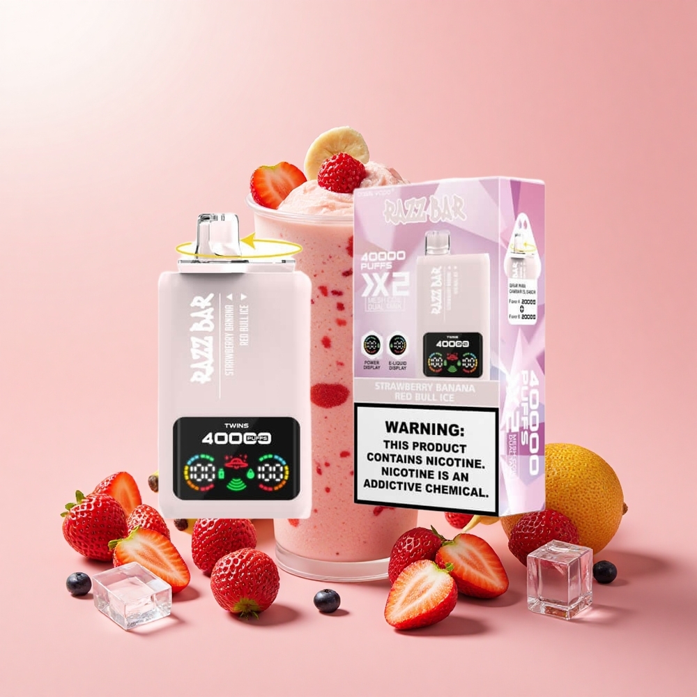 Razz Bar 40000 Puff Kijelzős Mesh Coil Type-C Eper Banán - Vörös Bika Jég