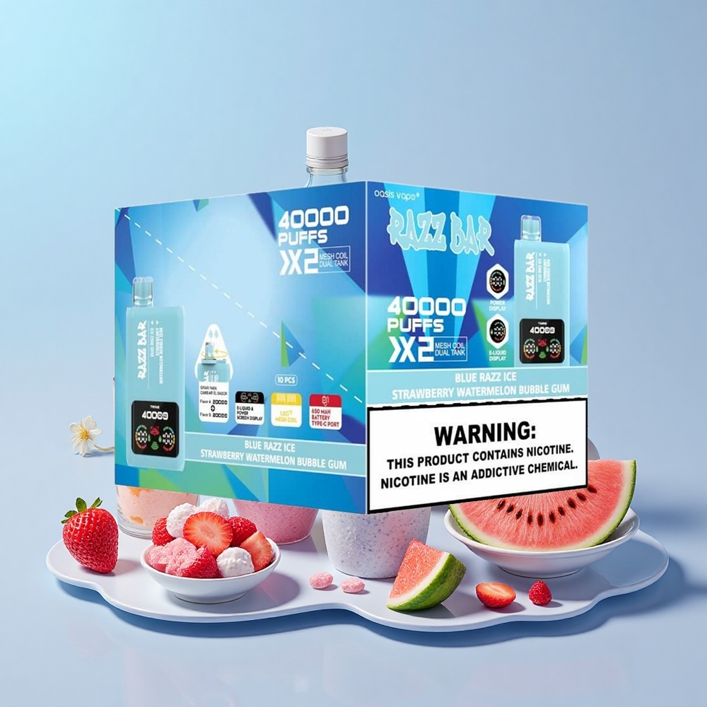 Razz Bar 40000 Puffs Képernyős Kék Áfonya Jég-EPörkölt Görögdinnye Buborék Rágó
