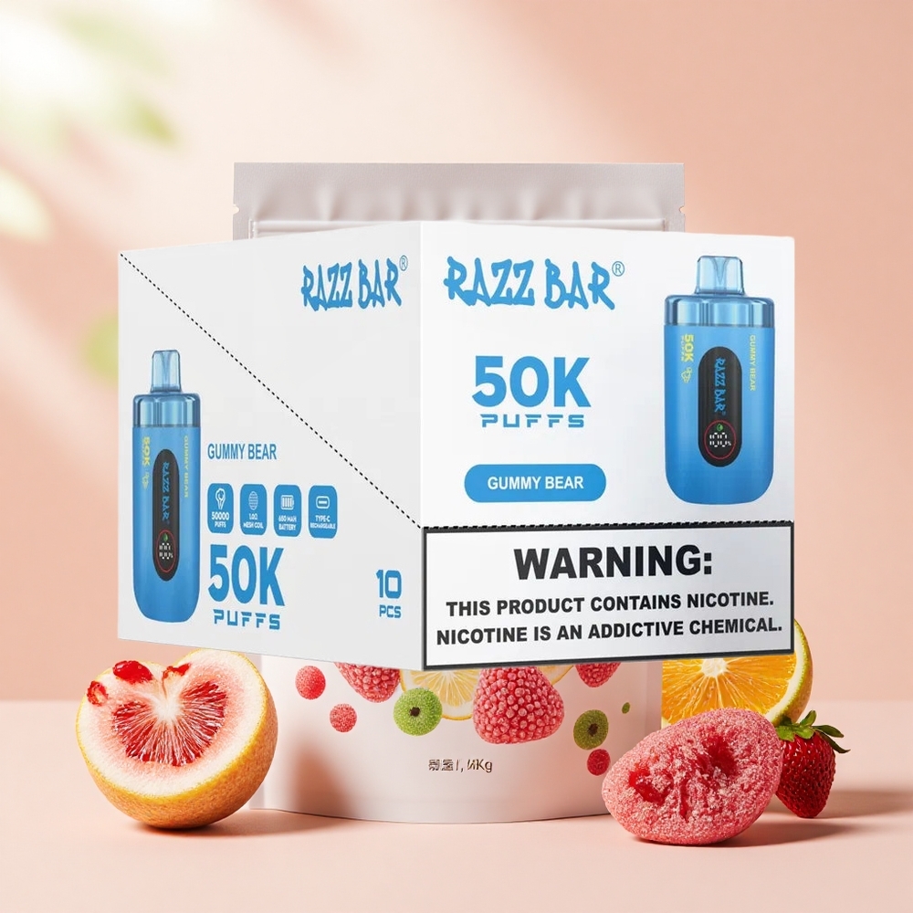 Razz Bar 50K Puffs Mesh Coil Type-C Málnamedve Íze