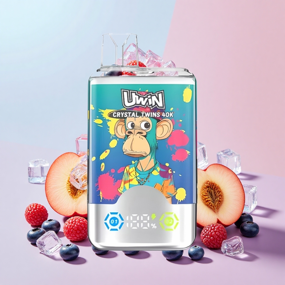 Uwin Crystal Twins 40000 Puff Két Íz Kombináció Elegendő áfonya jég és nyári őszibarack jég