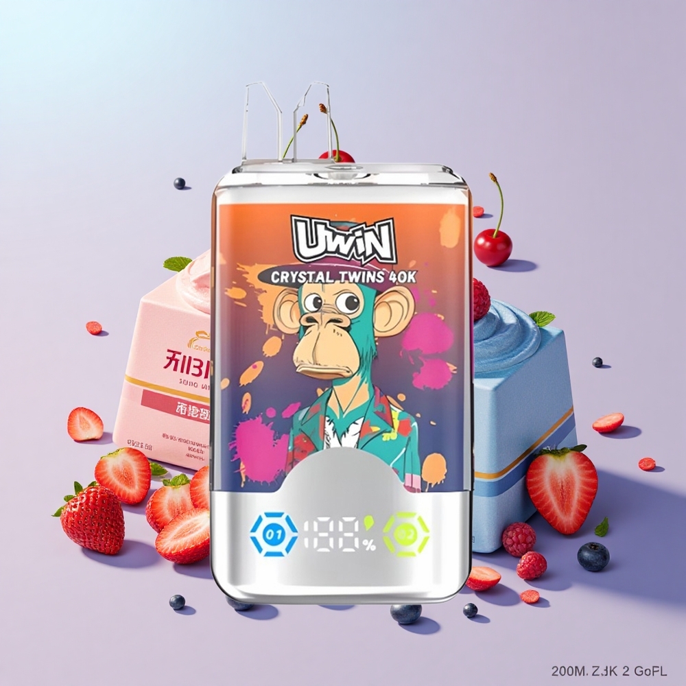 Uwin Crystal Twins 40000 Puff Kettős Íz Eper Málna Cseresznye Kék Mesh Coil Type-C