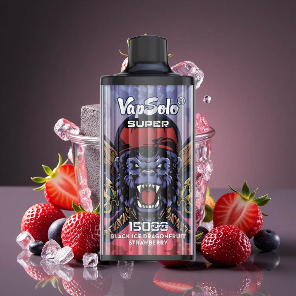 VapSolo Super 15000 Puff 40ml Típus-C Fekete Jég Sárkánygyümölcs Eper