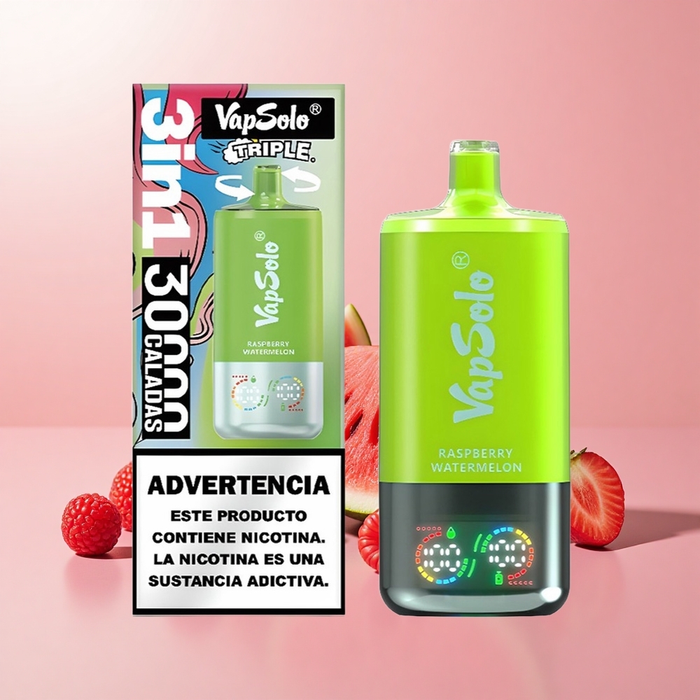 VapSolo Triple 30000 Puffs 3 Tartály 40ml Málna Görögdinnye