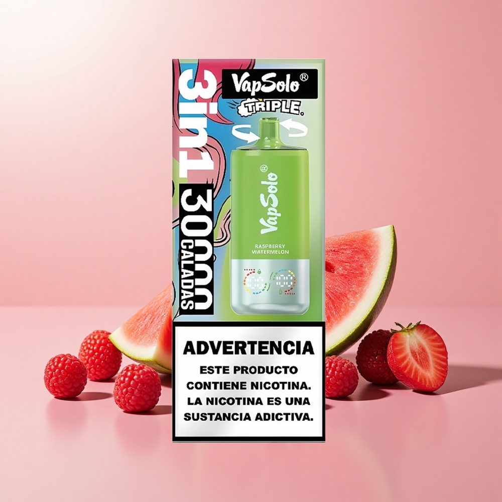 VapSolo Triple 30000 Puffs 3 Tartály 40ml Málna Görögdinnye