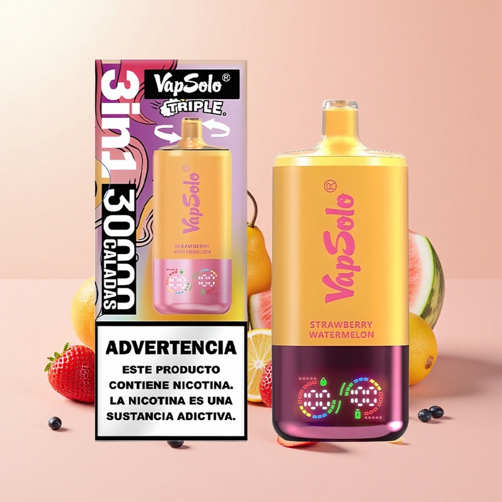 VapSolo Triple 30000 Puffs 40ml Type-C Eper Dinnye & Citrom Őszibarack