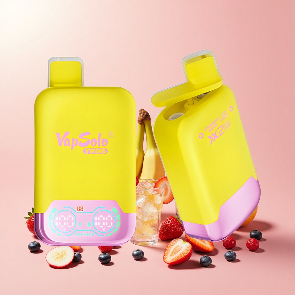 VapSolo Twins 20000 Puff 40ml Dupla Tank Type-C Eper Banán & Bubbly Cseresznye
