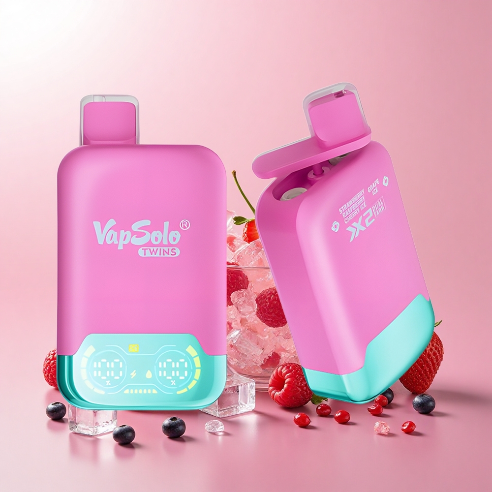 VapSolo Twins 20000 Puff Dupla Tartály Type-C Eper Málna Cseresznye Jég & Szőlő Jég