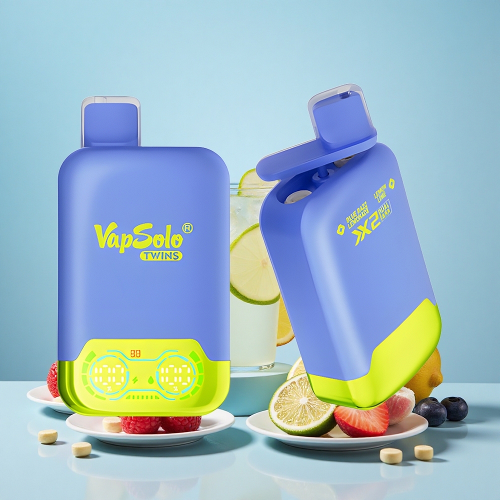 VapSolo Twins 20000 Puff Két Tankos Típus-C Kék Málna Limonádé & Citrom Lime