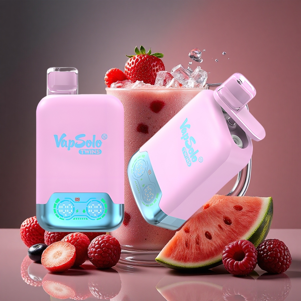 VapSolo Twins 20000 Puffs 40ml 2 tank Fekete Jég Sárkánygyümölcs Eper & Málna Görögdinnye